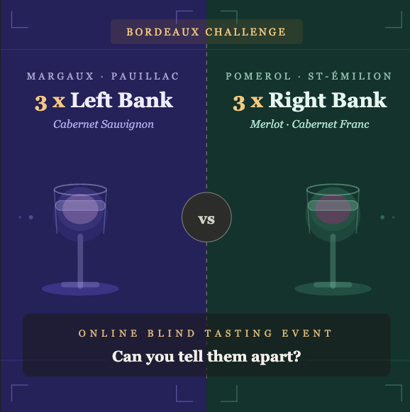(image for) Blind Left vs Right Bank Bordeaux 2020 Tasting - Sat 27 June @ 18h00